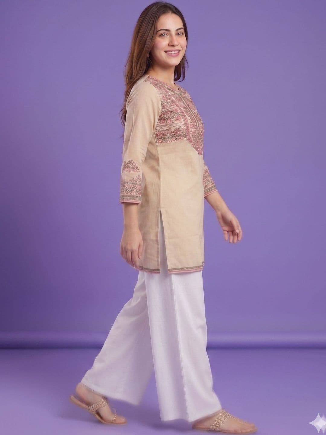Span Women Floral Printed Thread Work Floral Kurta thumbnail 4