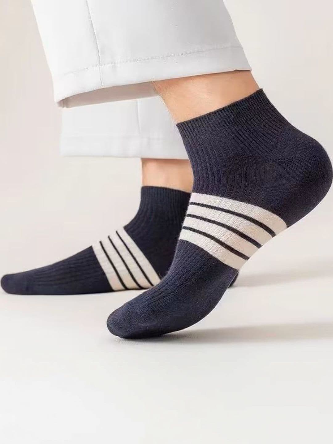 BEAR&BEYOND Men Pack of 5 Cotton Striped Shoe Liners Socks thumbnail 2