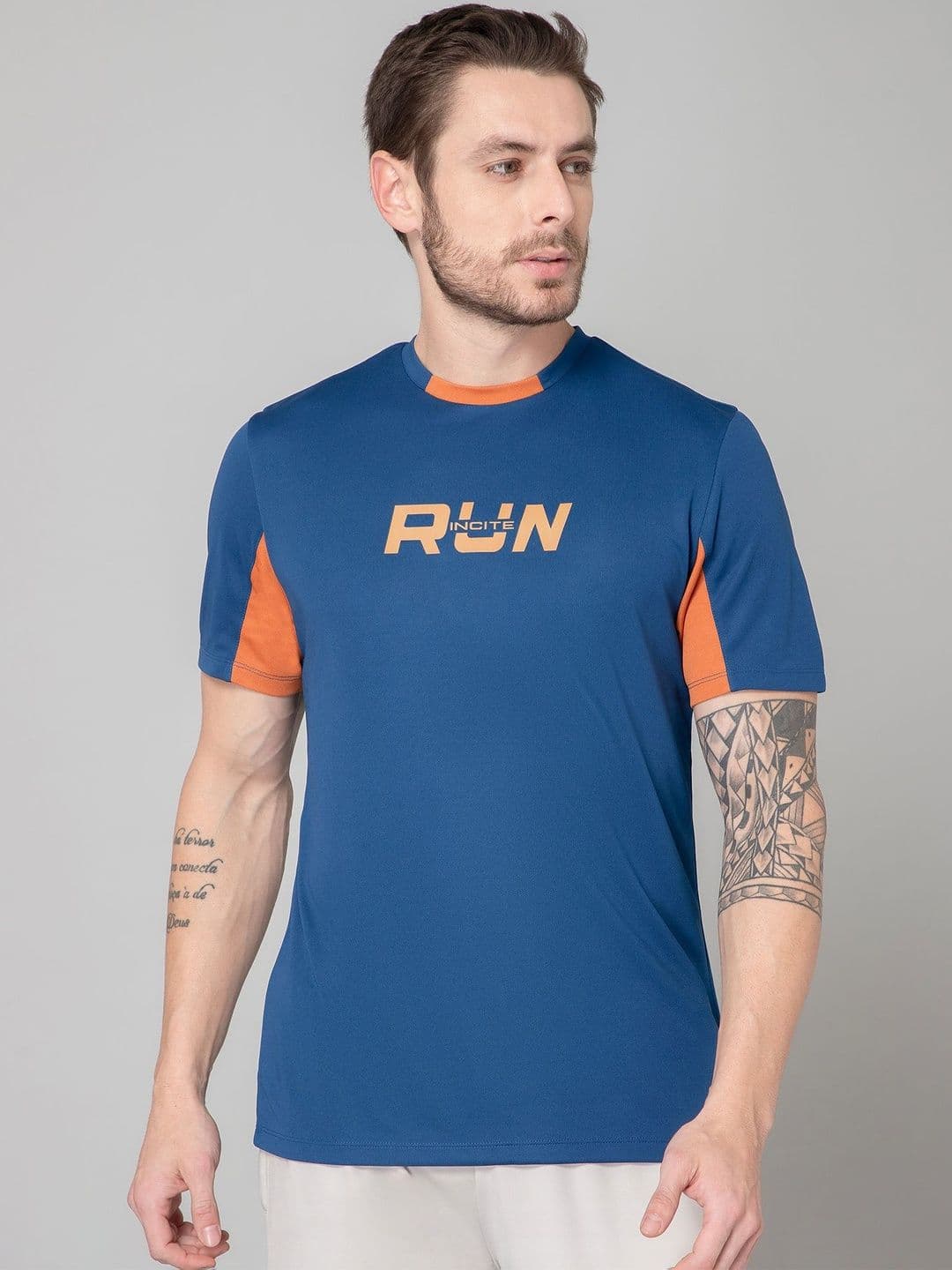 INCITE Men Typography Colourblocked Dry Tech T-shirt