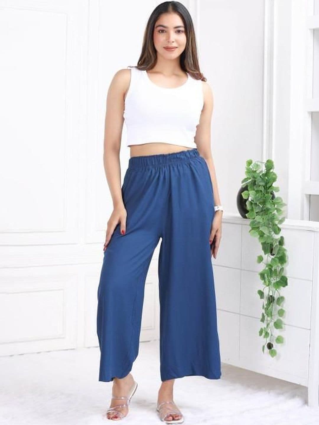 Fabinn Women Knitted Chiffon Blend Cropped Palazzos thumbnail 2