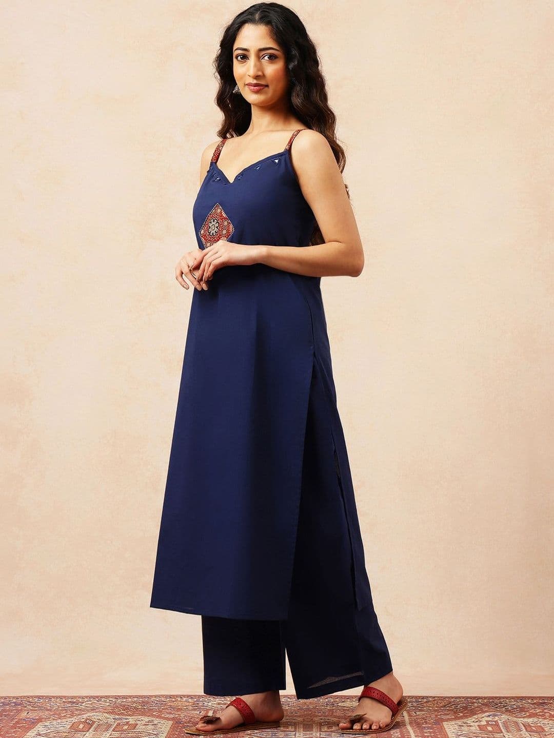 GULMEHAK Women Ethnic Motifs Embroidered Regular Mirror Work Pure Cotton Kurta with Palazzos thumbnail 3
