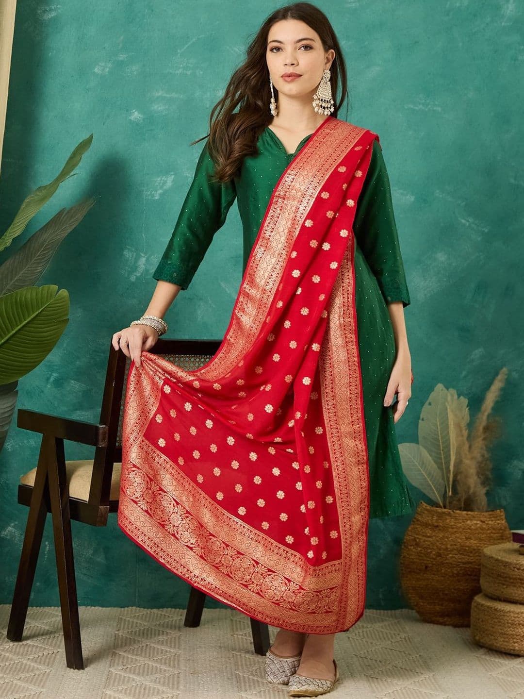 VASVI Ethnic Motifs Woven Design Cotton Silk Dupatta with Zari - view 1