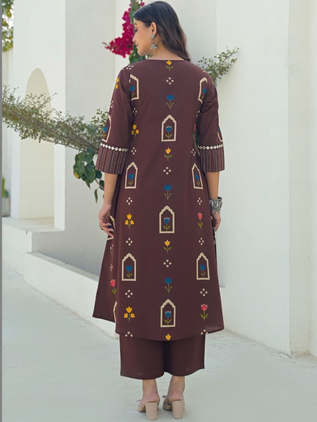 Sangria Printed Cotton Round Neck Kurta & Trousers With Dupatta thumbnail 2