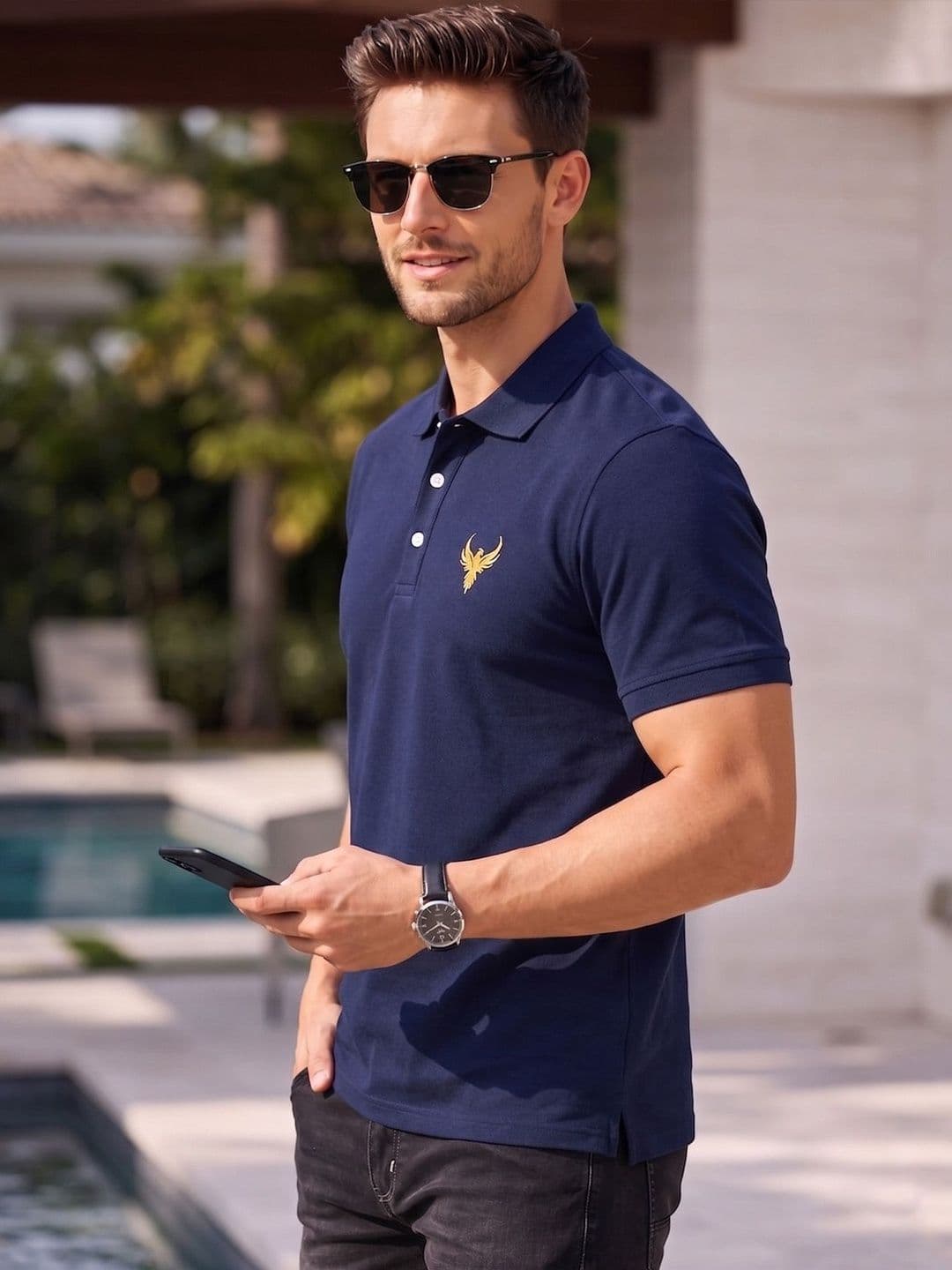 Utopium Men Brand Logo Polo Collar T-shirt thumbnail 4