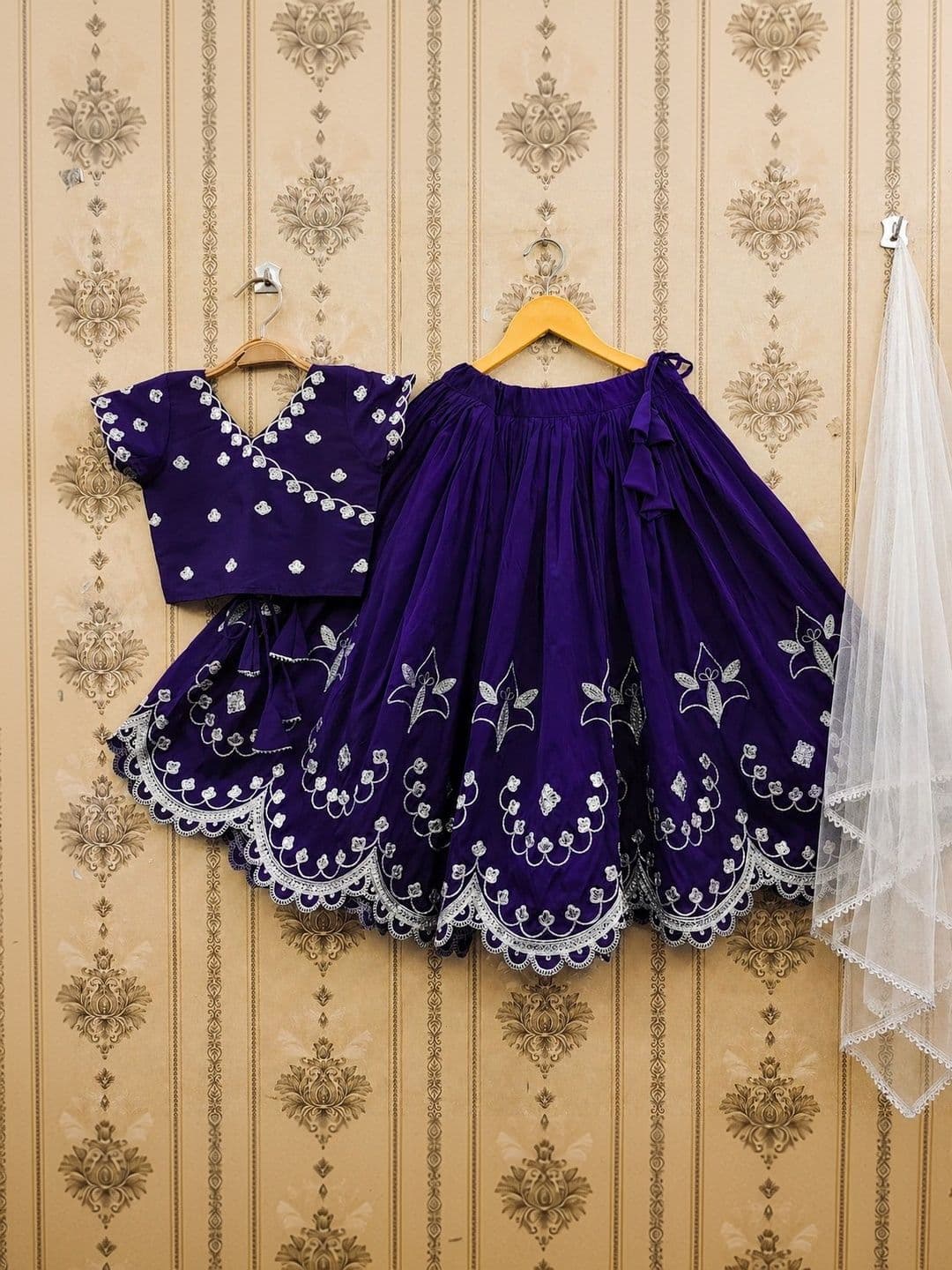 KATRODIYA ENTERPRISE Girls Embroidered Thread Work Semi-Stitched Lehenga & Blouse With Dupatta thumbnail 4