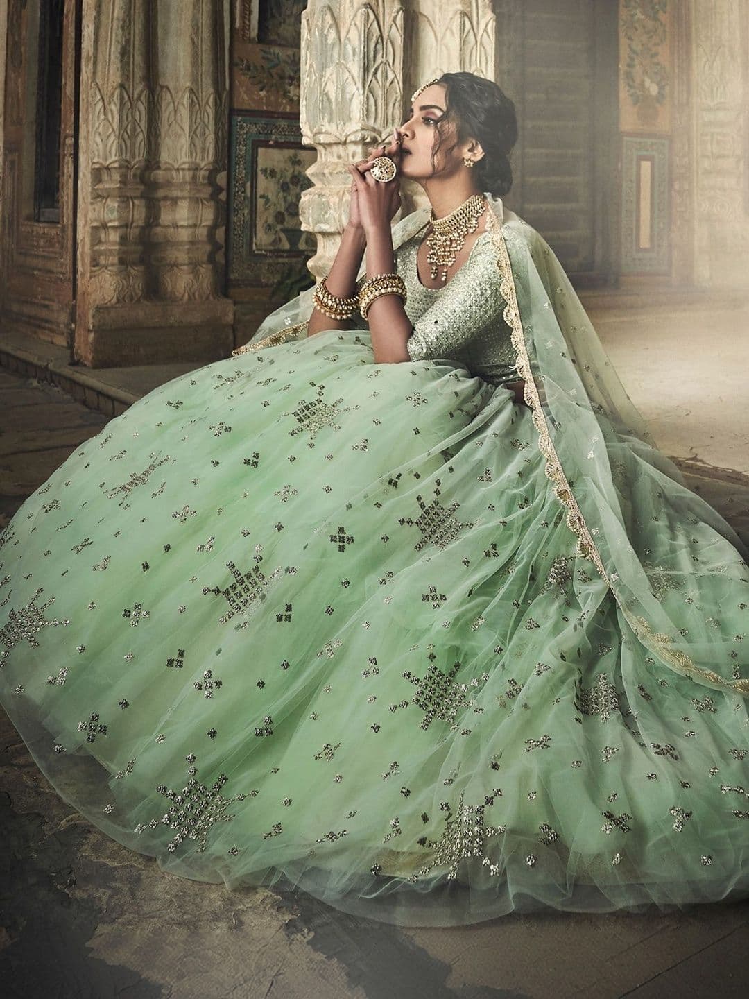 Fusionic Embellished Sequinned Semi-Stitched Lehenga & Blouse With Dupatta thumbnail 2