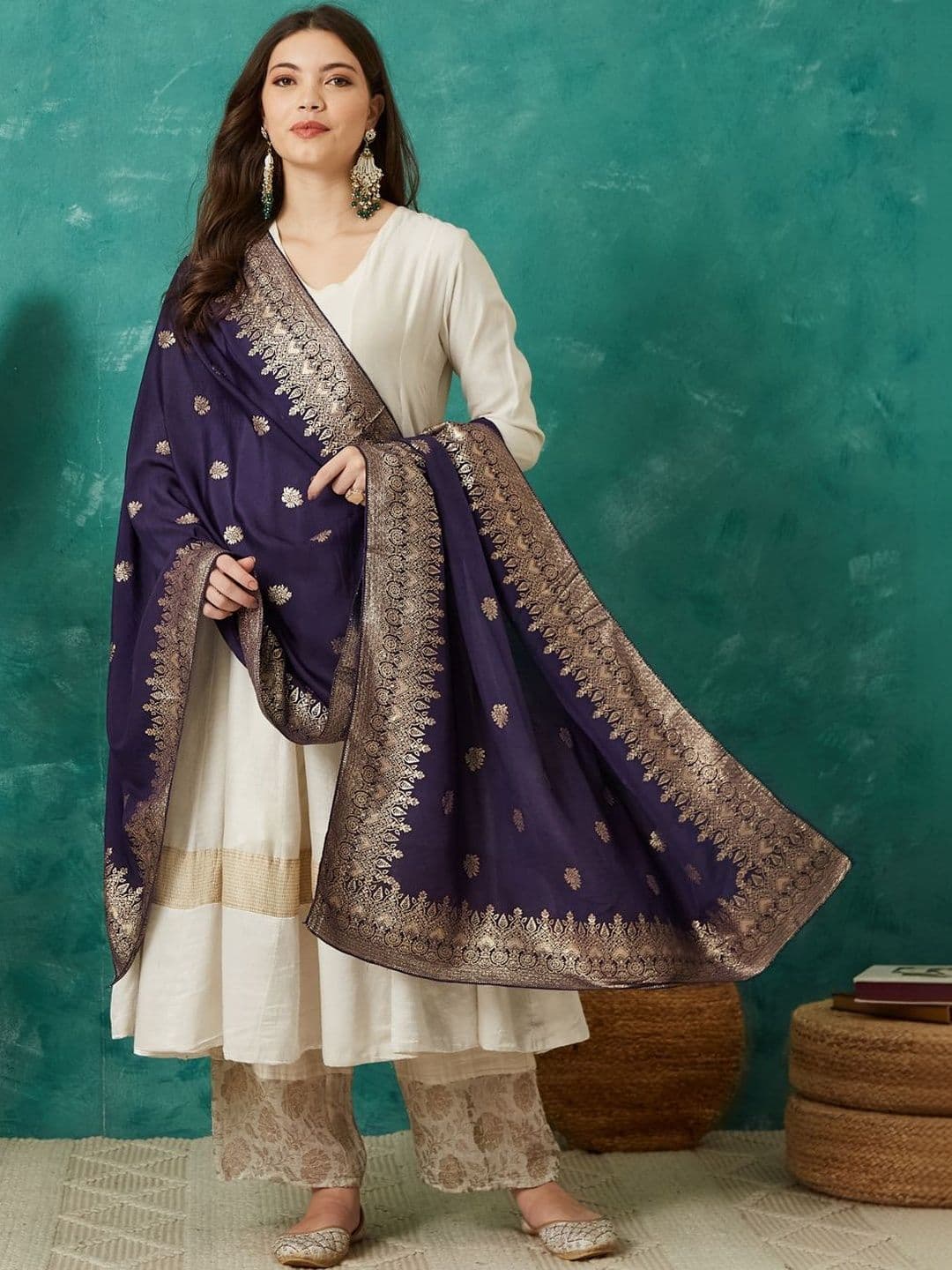 VASVI Ethnic Motifs Woven Design Cotton Silk Dupatta with Zari - view 1