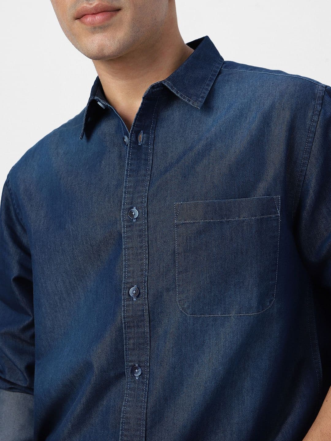 Urbano Fashion Men Spread Collar Solid Denim Casual Shirt thumbnail 4