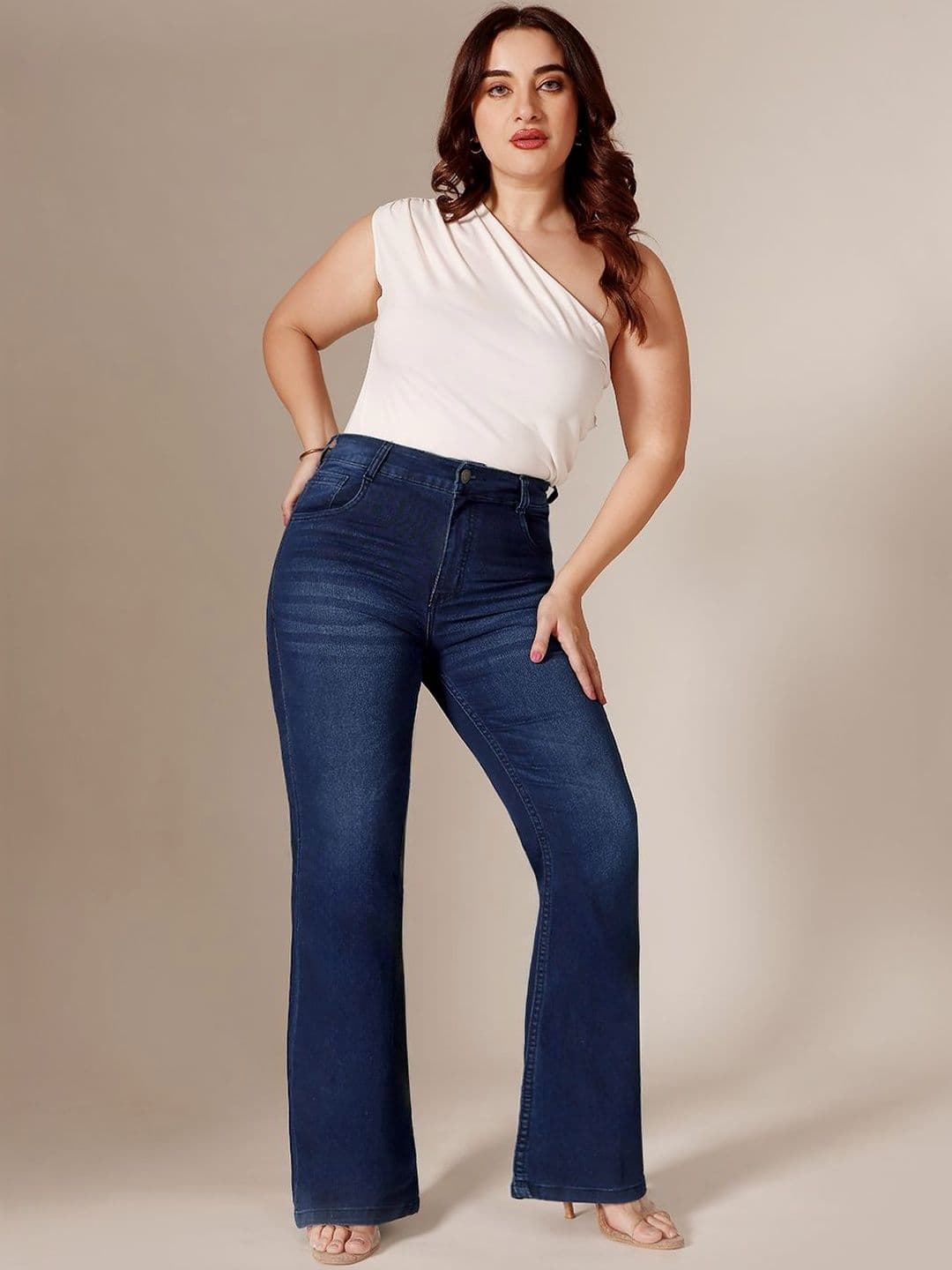 Miss Chase A+ Plus Size Women Wide leg Mid rise Regular Stretchable Denim Jeans thumbnail 5