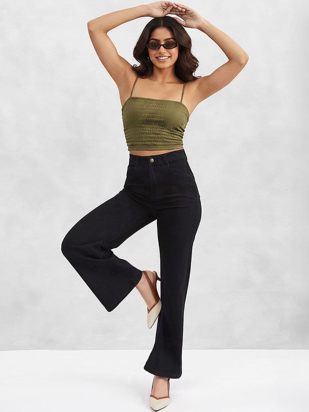 Mast & Harbour Women Wide Leg High Rise Clean Look Regular-Length Stretchable Denim Jeans thumbnail 3