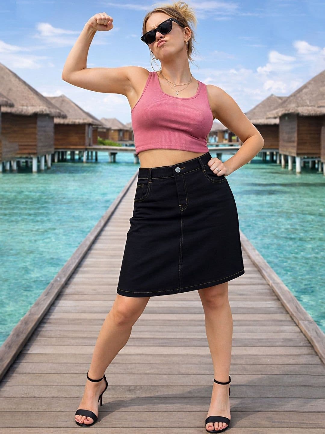 COUTUME COLLECTIONS Women Denim Mini A-Line Skirt thumbnail 2