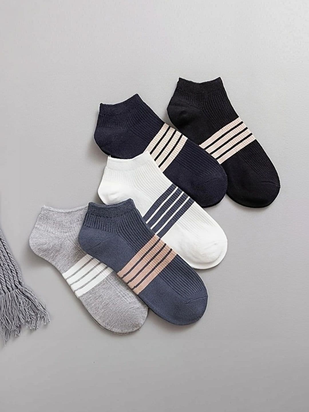 BEAR&BEYOND Men Pack of 5 Cotton Striped Shoe Liners Socks thumbnail 3