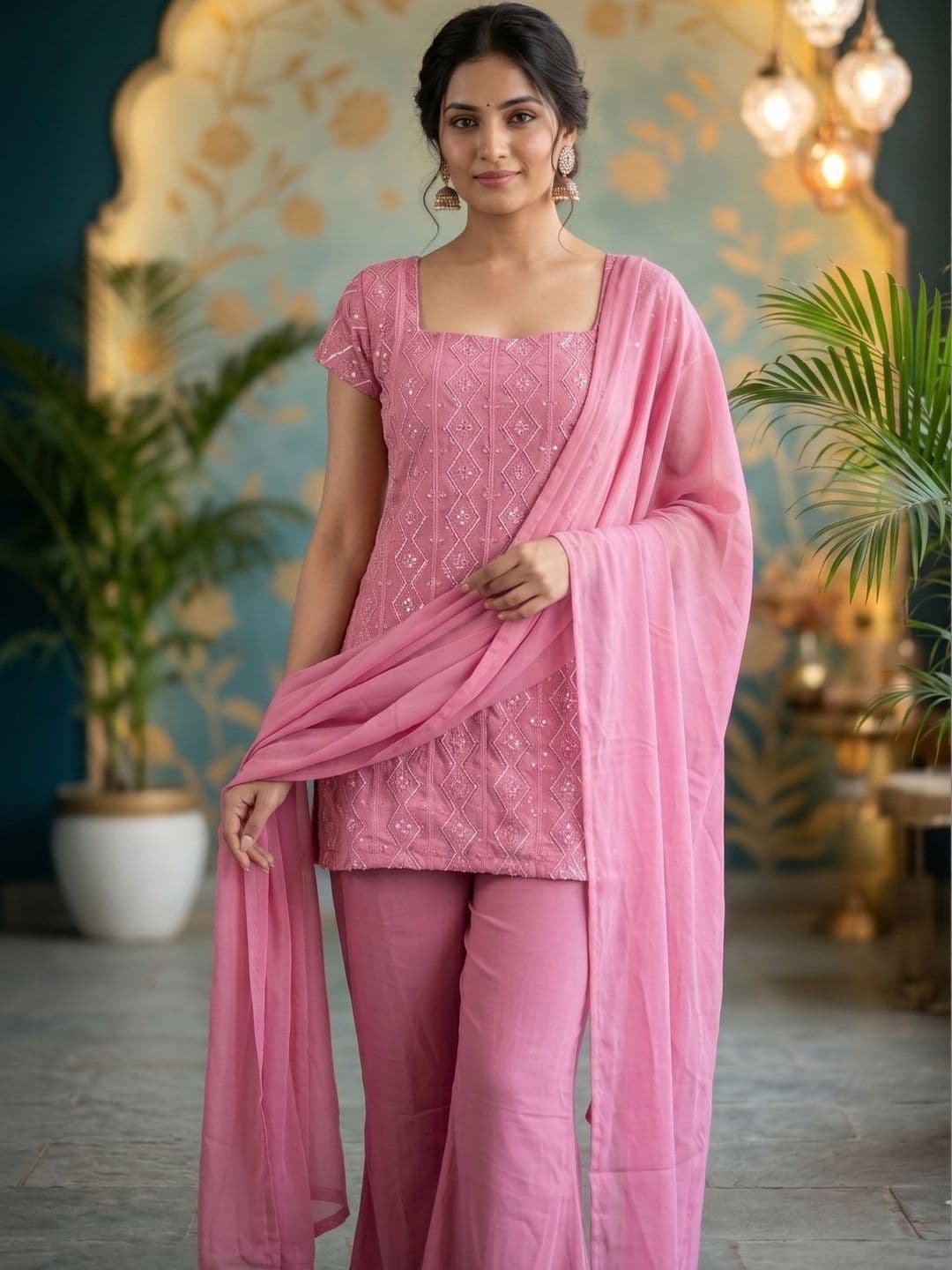 TWINS LADY Women Ethnic Motifs Embroidered Regular Thread Work Kurta with Sharara & With Dupatta thumbnail 4