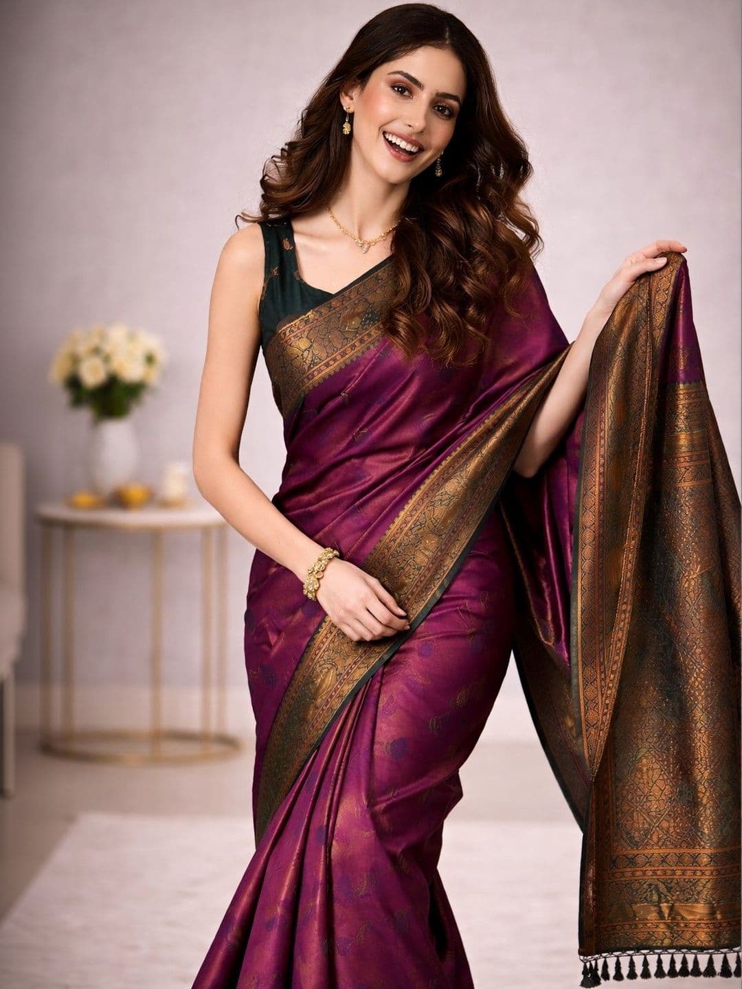 HERE&NOW Ethnic Motifs Zari Silk Blend Handloom Saree thumbnail 5