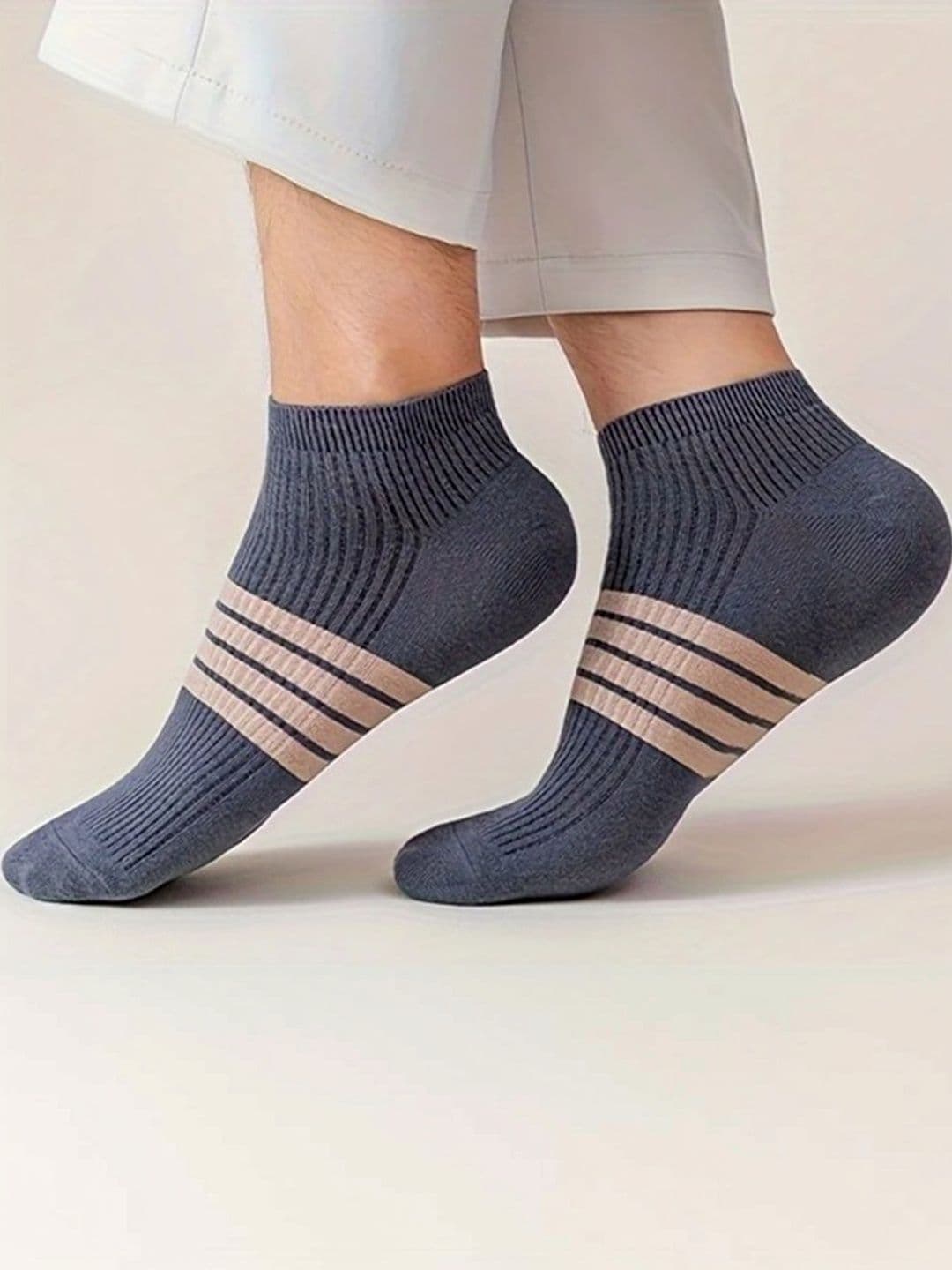 BEAR&BEYOND Men Pack of 5 Cotton Striped Shoe Liners Socks thumbnail 4