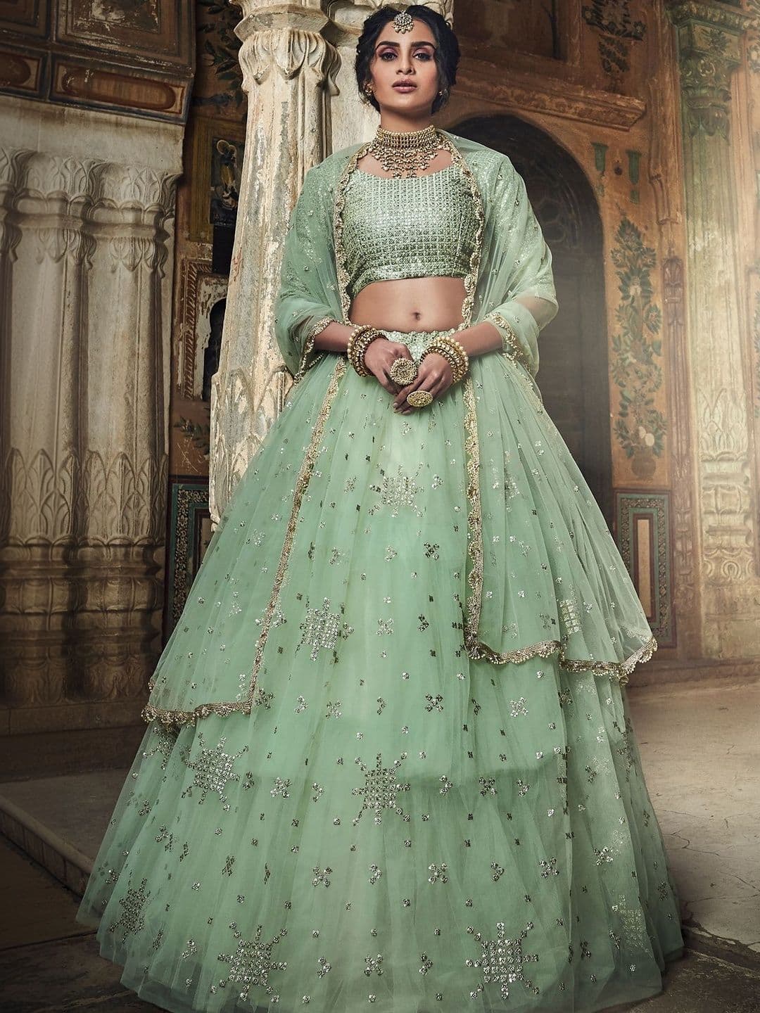 Fusionic Embellished Sequinned Semi-Stitched Lehenga & Blouse With Dupatta - view 1