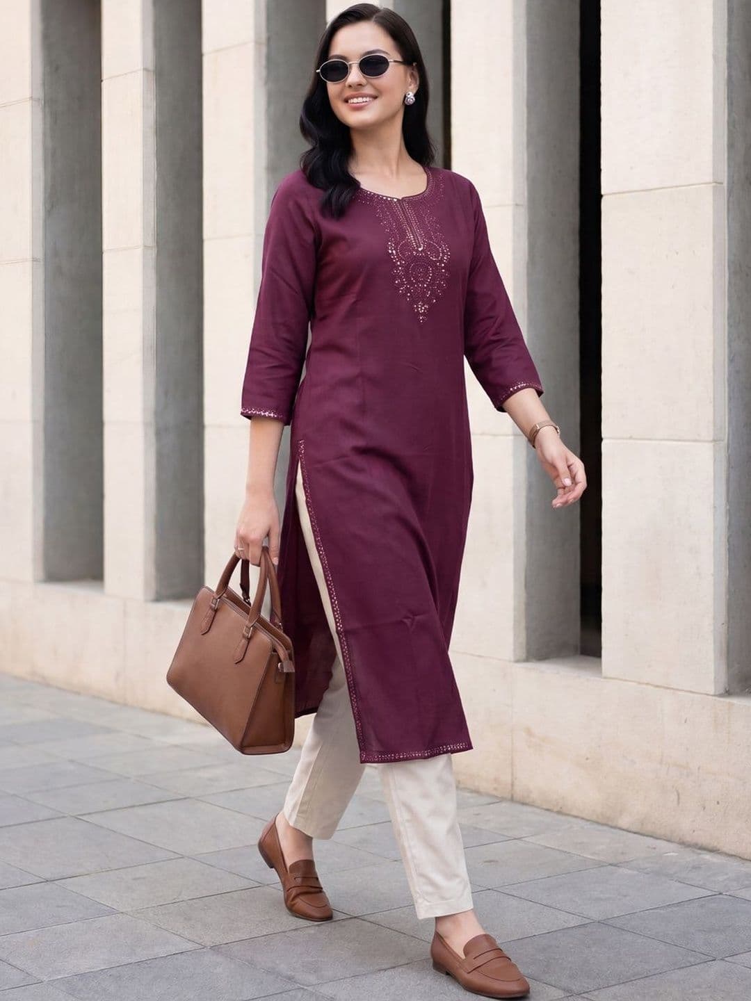 Indo Era Women Ethnic Motifs Embroidered Thread Work Kurta - view 1