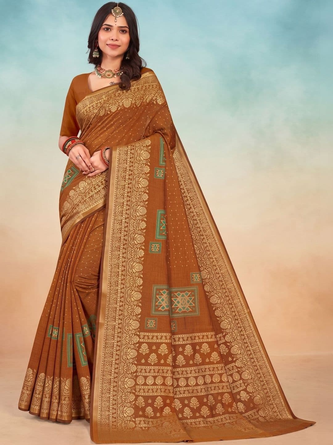 HERE&NOW X Minu Fashions Ethnic Motifs Zari Pure Cotton Handloom Banarasi Saree - view 1