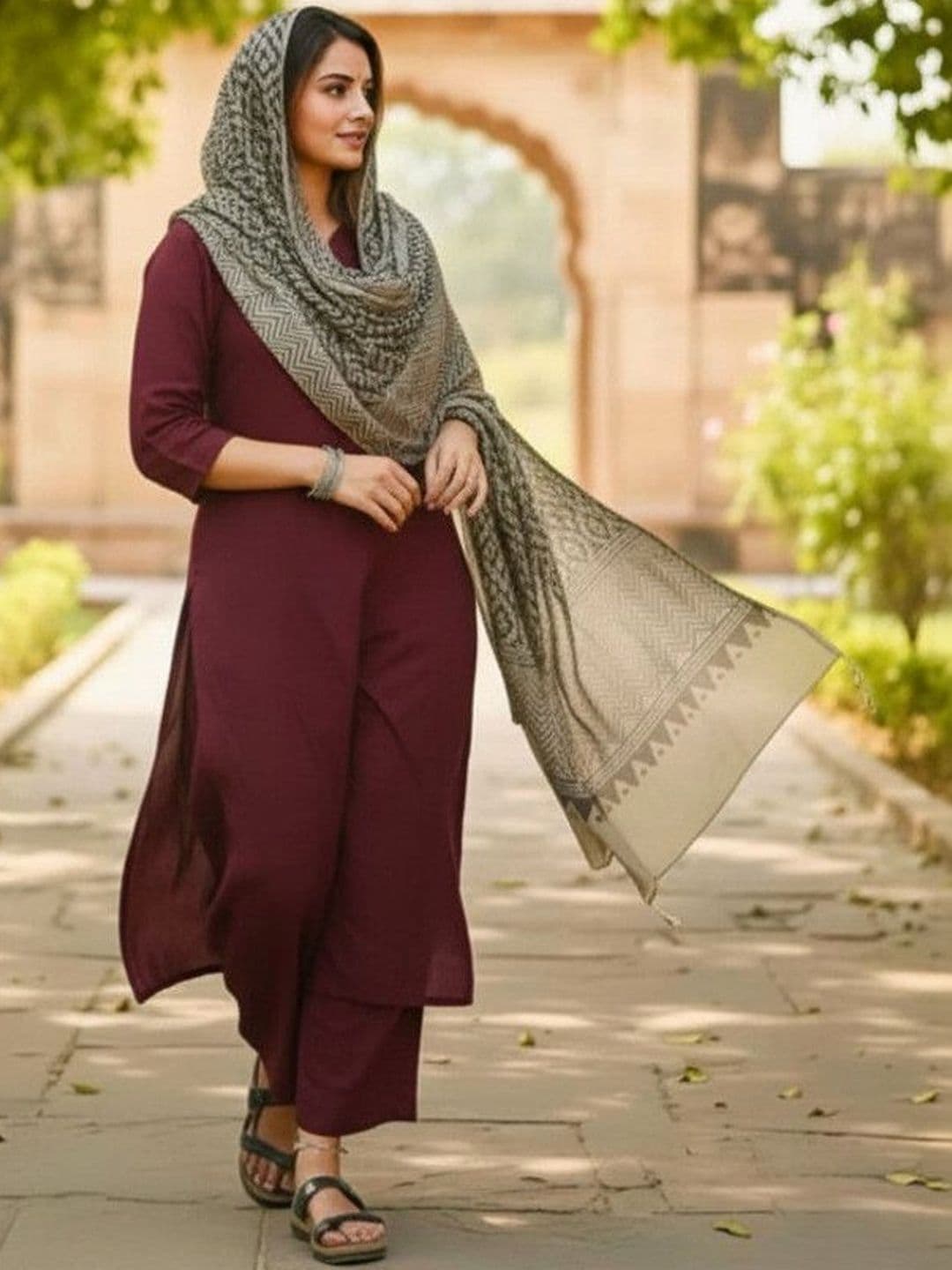 Lee Moda Women Ethnic Motifs Regular Kurta with Trousers & With Dupatta thumbnail 4