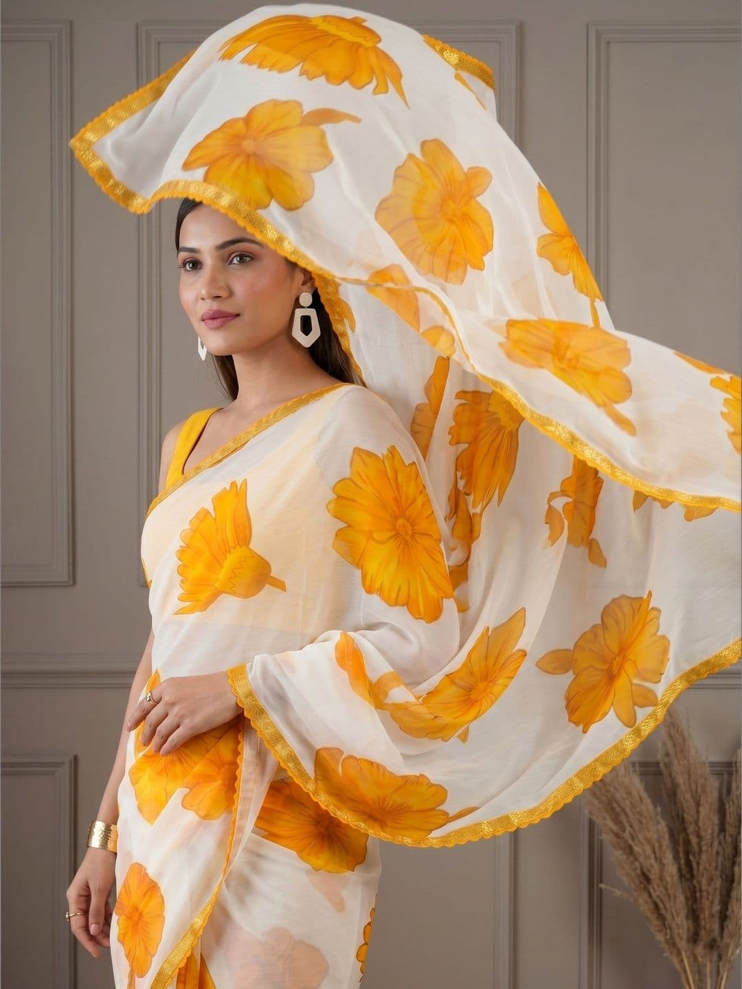 Dhaaga Ghar Floral Pure Chiffon Saree thumbnail 5
