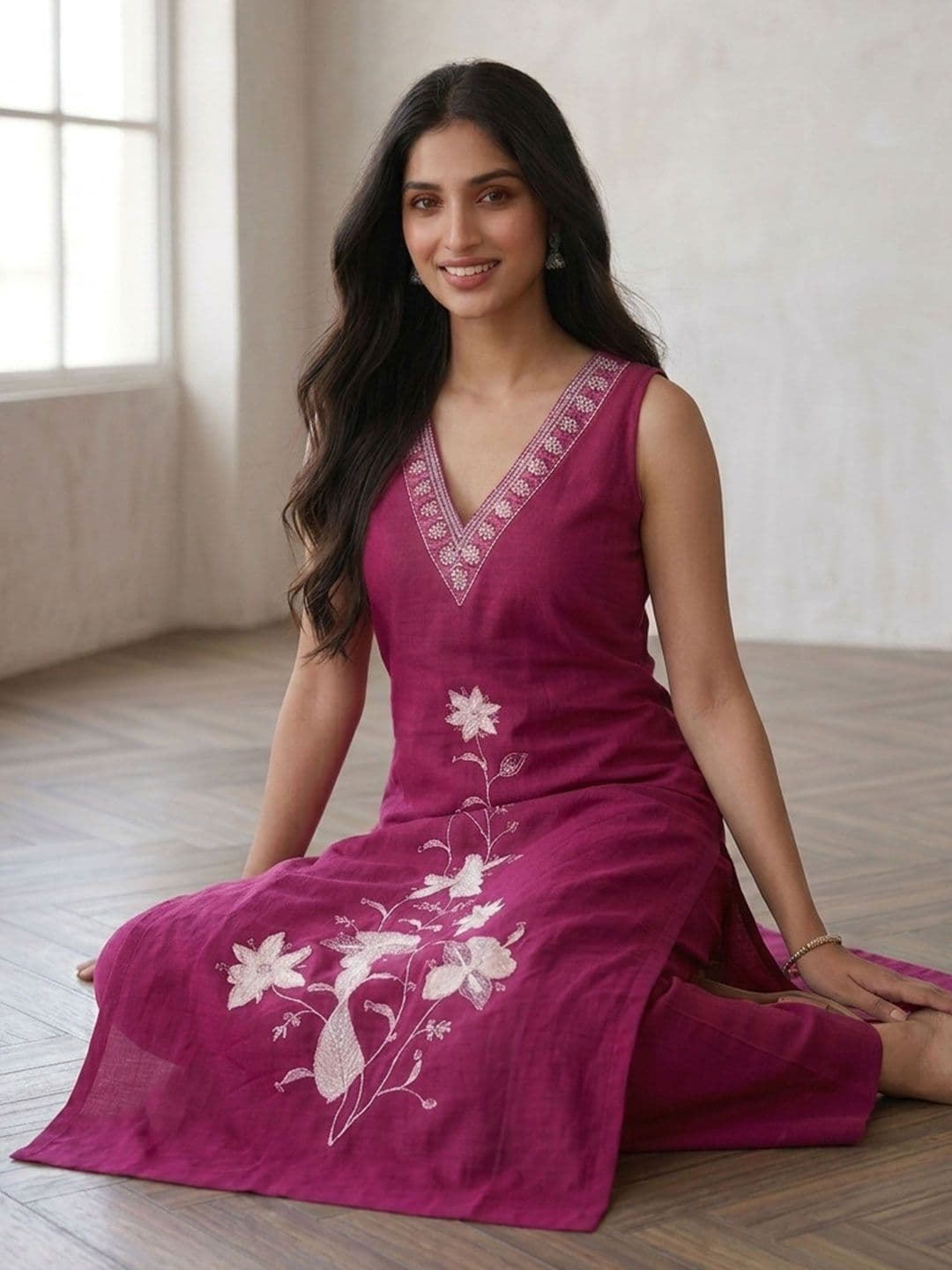 FULPARI Ethnic Motifs Embroidered Regular Thread Work Kurta With Palazzos thumbnail 5