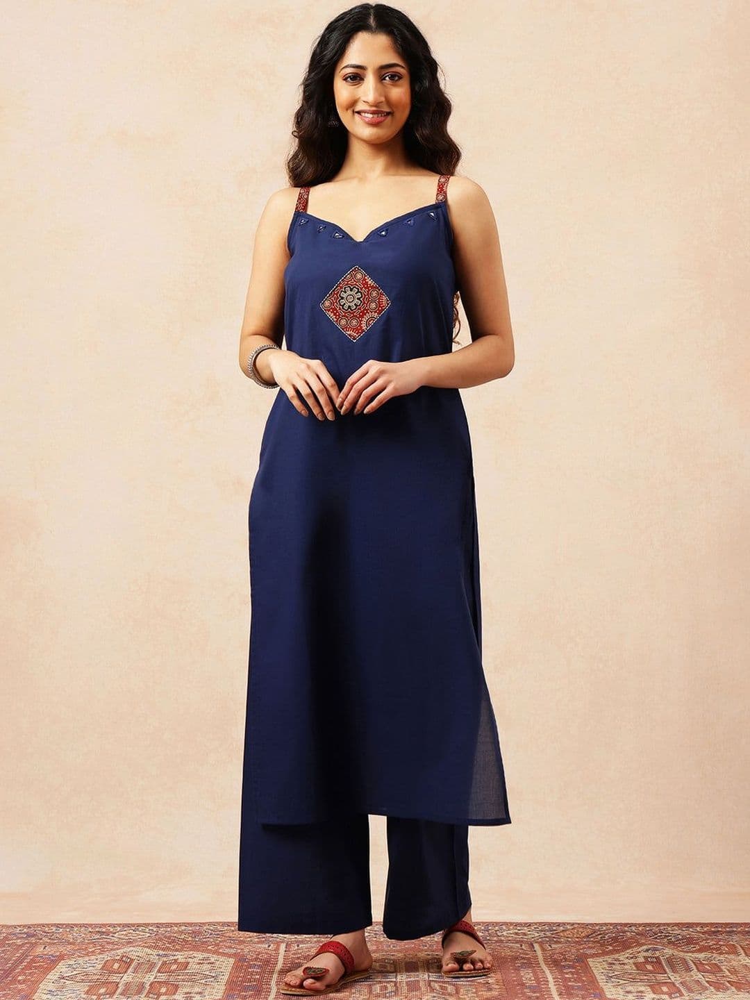 GULMEHAK Women Ethnic Motifs Embroidered Regular Mirror Work Pure Cotton Kurta with Palazzos - view 1