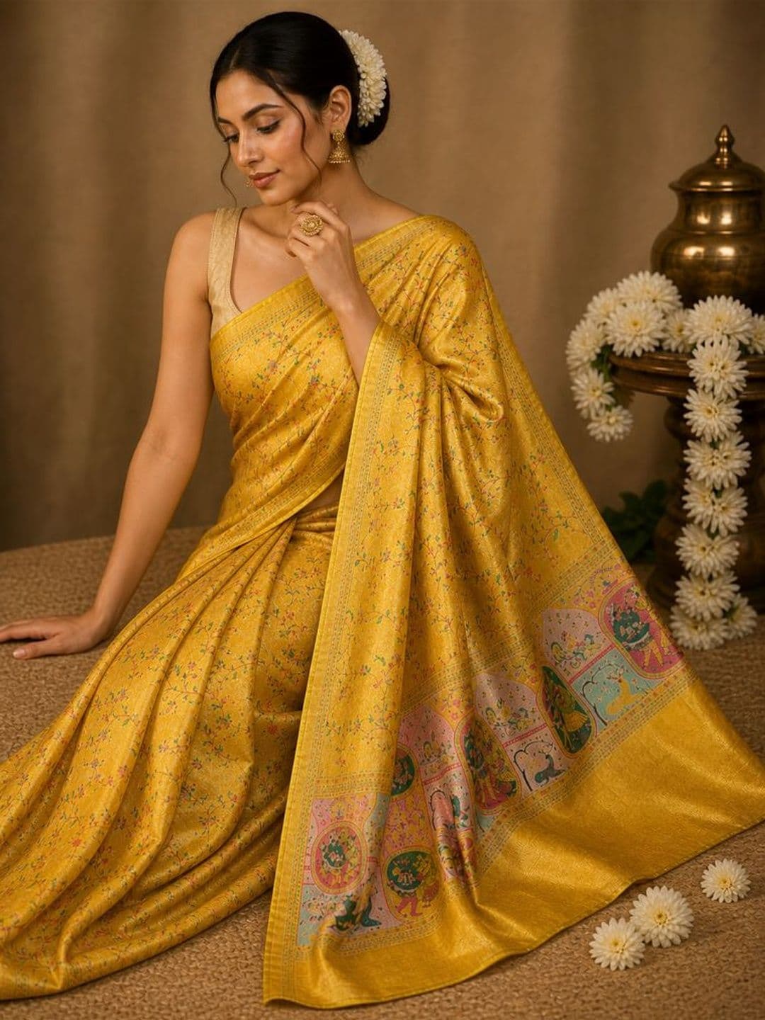 DHANLAXMI SAREES Ethnic Motifs Zari Silk Blend Handloom Banarasi Saree thumbnail 4