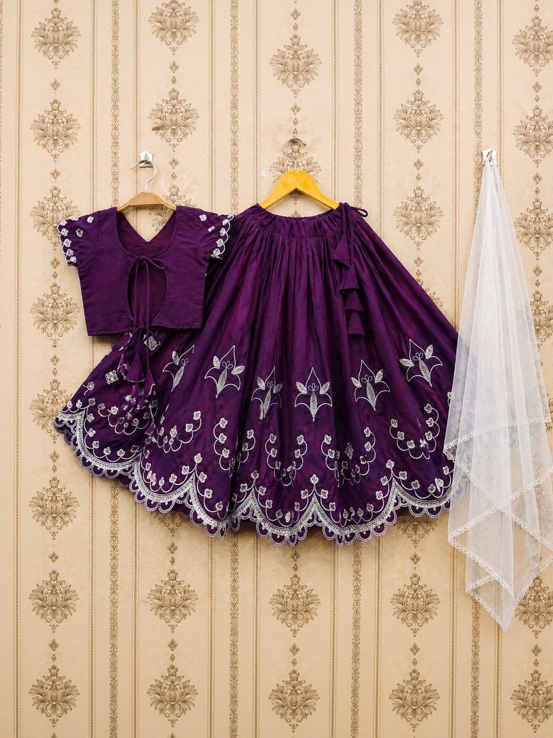 KATRODIYA ENTERPRISE Girls Embroidered Thread Work Semi-Stitched Lehenga & Blouse With Dupatta thumbnail 2