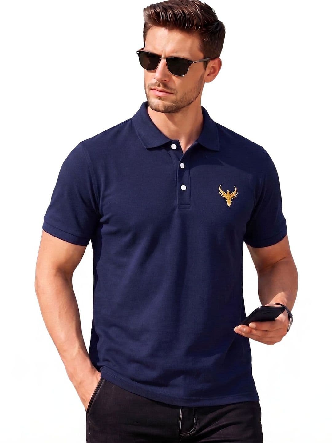 Utopium Men Brand Logo Polo Collar T-shirt thumbnail 5