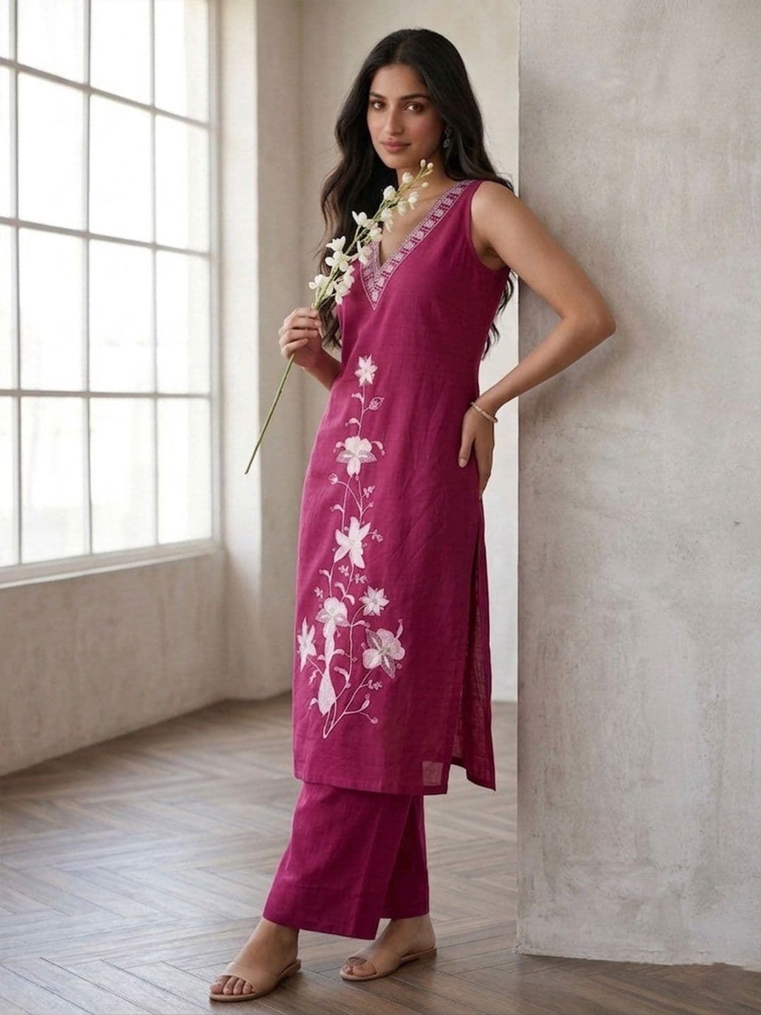 FULPARI Ethnic Motifs Embroidered Regular Thread Work Kurta With Palazzos thumbnail 2