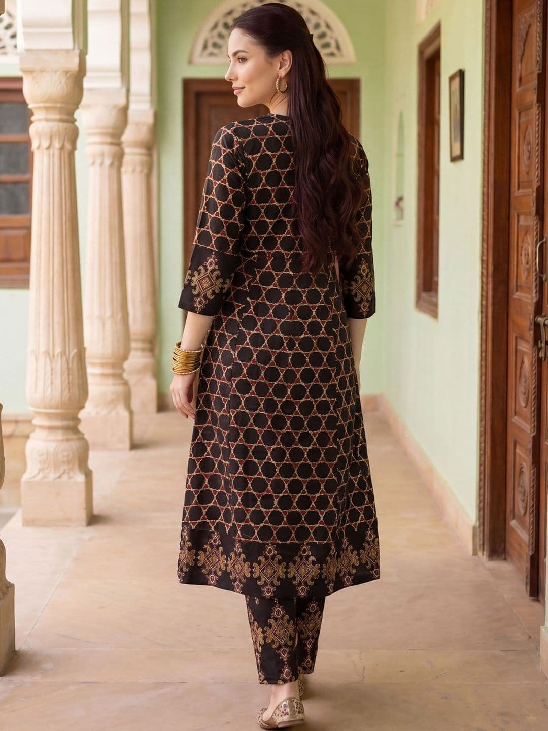 Indo Era Women Ethnic Motifs Printed Regular Pure Cotton Kurta with Trousers & With Dupatta thumbnail 2