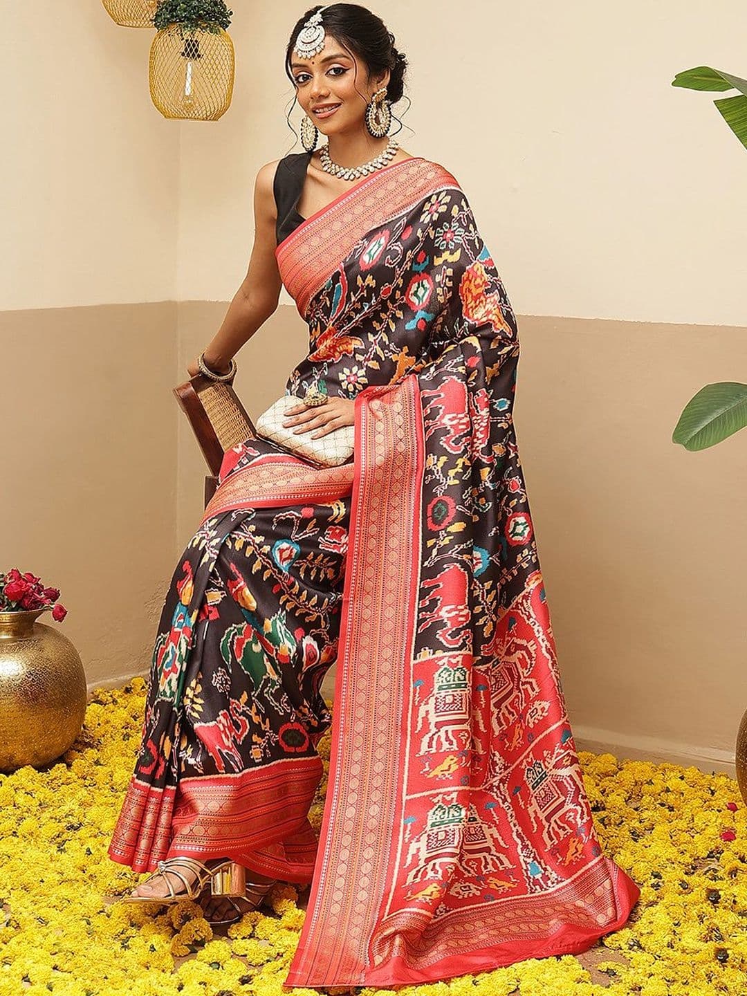 Silk Land Kalamkari Phulkari Jute Silk Fusion Patola Saree thumbnail 5