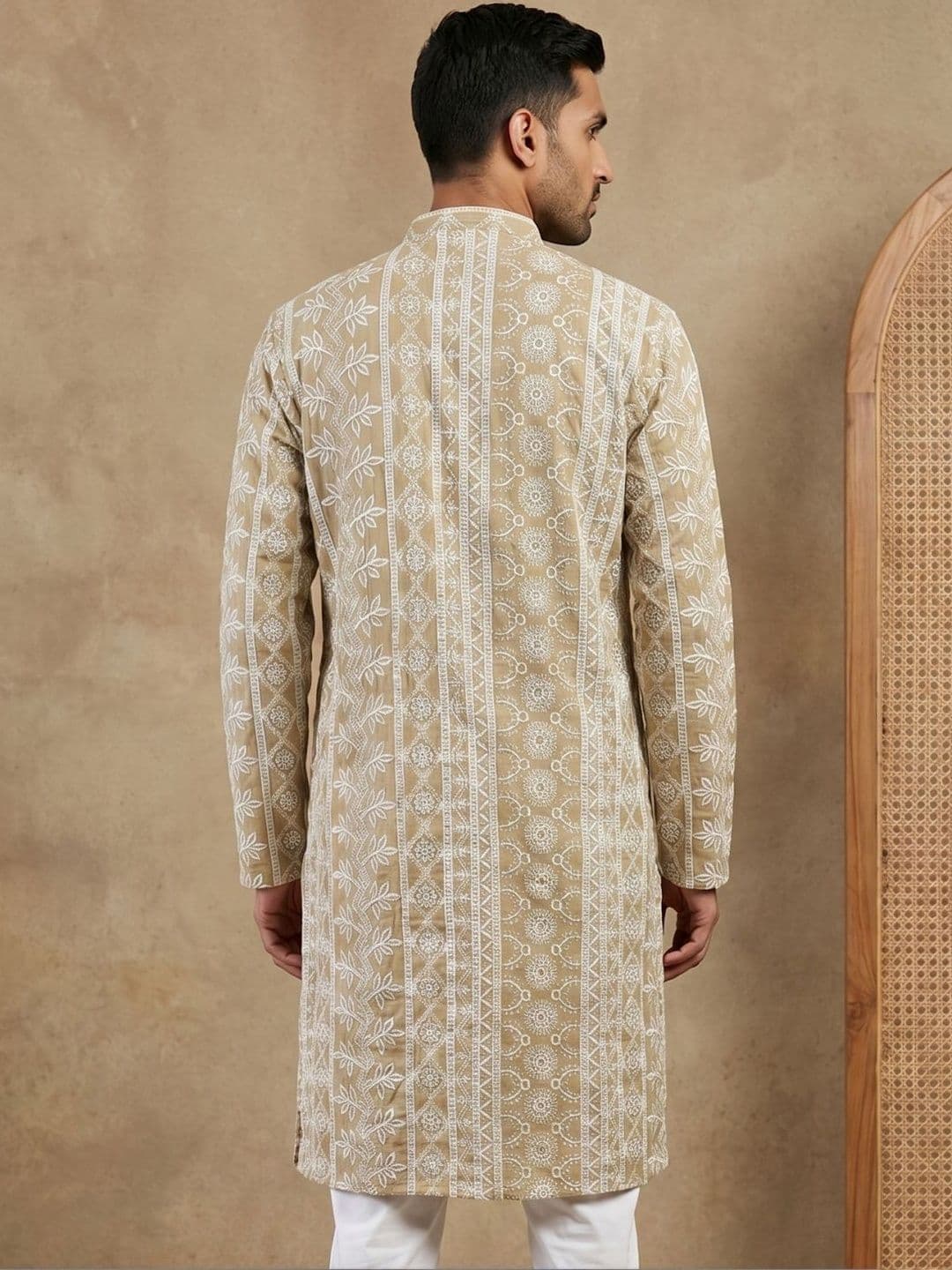 House of Pataudi Embroidered Mandarin Collar Knee Length Straight Kurtas thumbnail 4