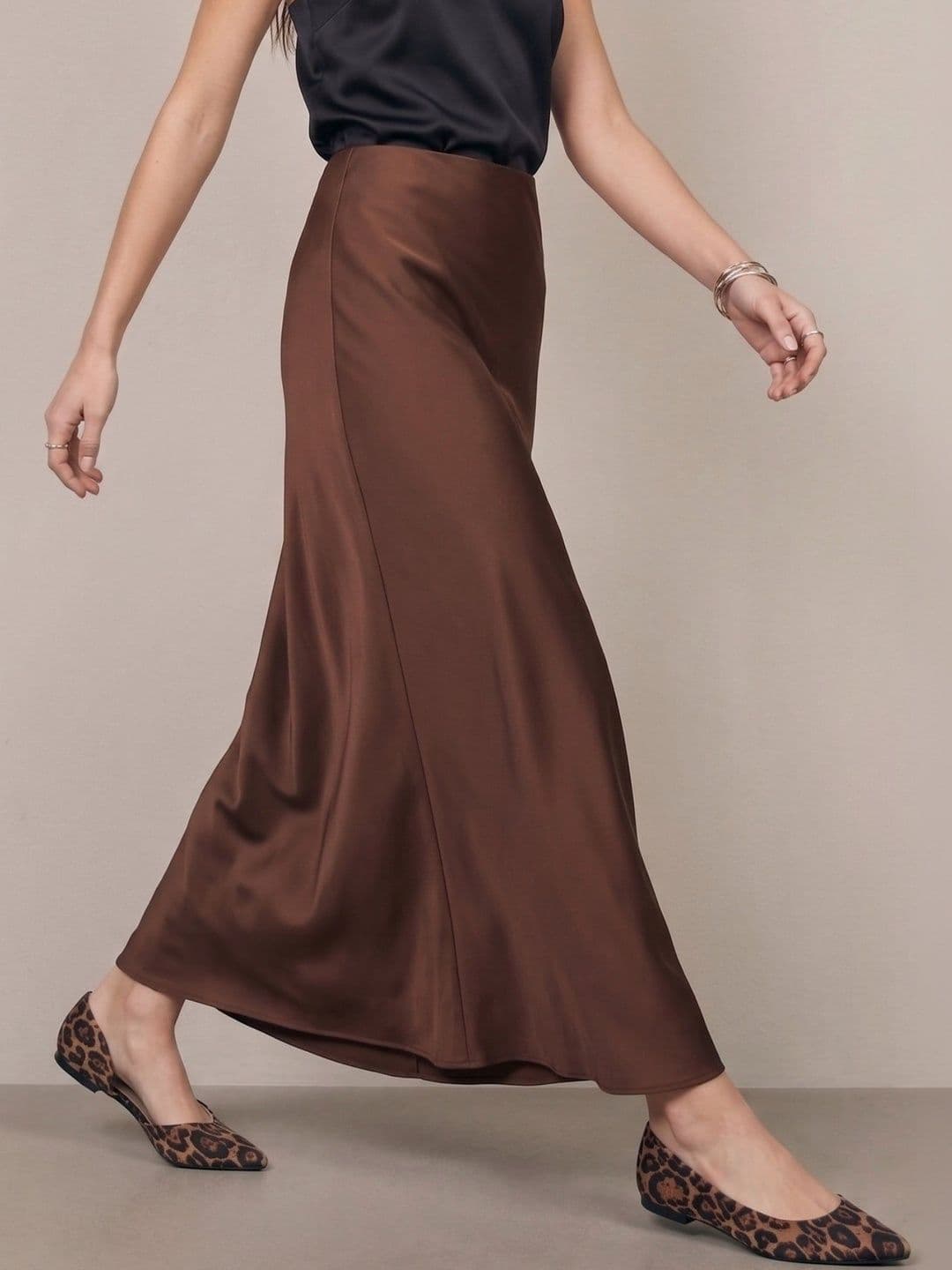Outzidr Women Satin Maxi A-Line Skirt thumbnail 3