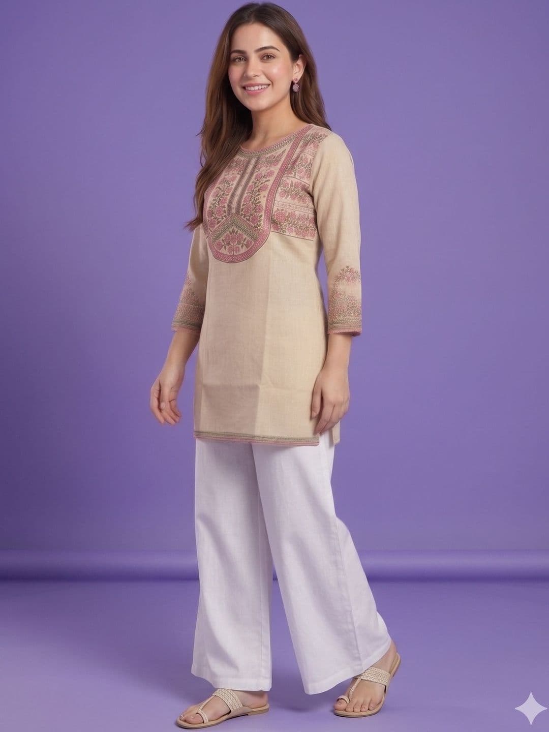 Span Women Floral Printed Thread Work Floral Kurta thumbnail 5
