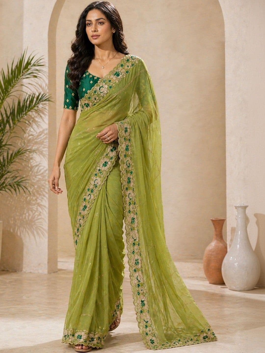 Mitera Embellished Embroidered Poly Georgette Heavy Work Banarasi Saree - view 1