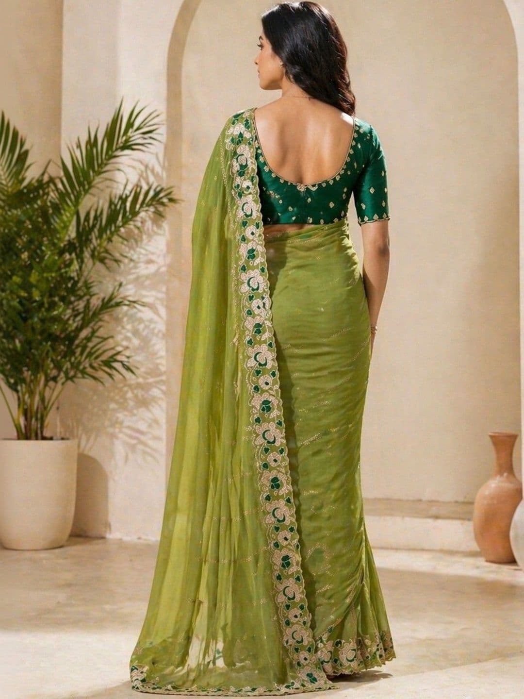 Mitera Embellished Embroidered Poly Georgette Heavy Work Banarasi Saree thumbnail 6