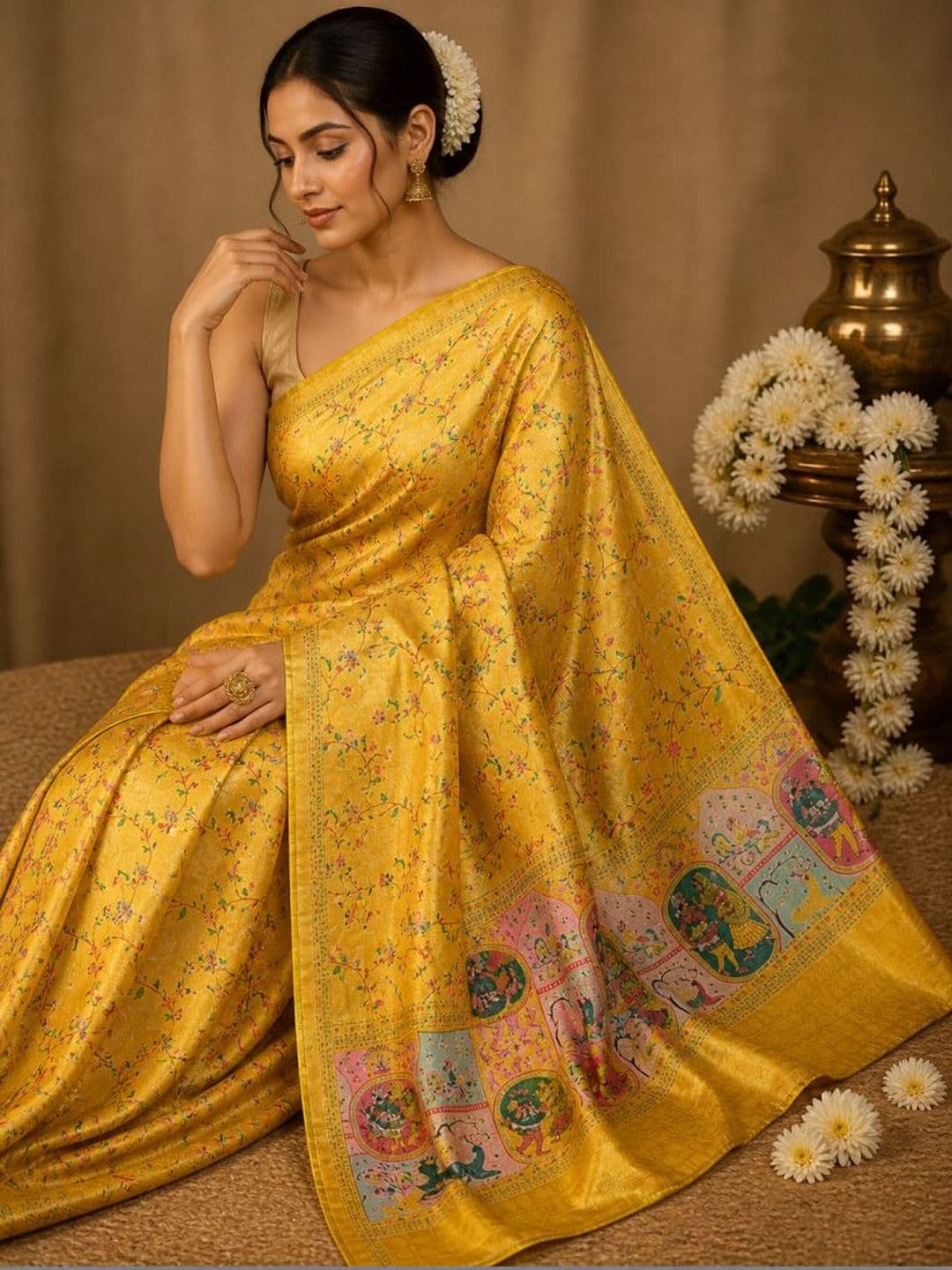DHANLAXMI SAREES Ethnic Motifs Zari Silk Blend Handloom Banarasi Saree thumbnail 3