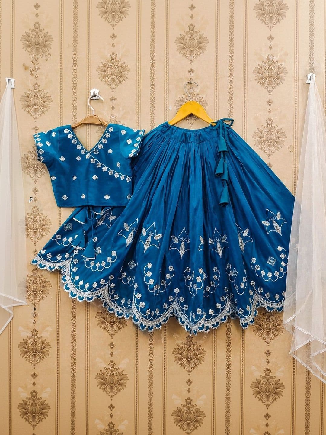 KATRODIYA ENTERPRISE Girls Embellished Thread Work Semi-Stitched Lehenga & Blouse With Dupatta thumbnail 5