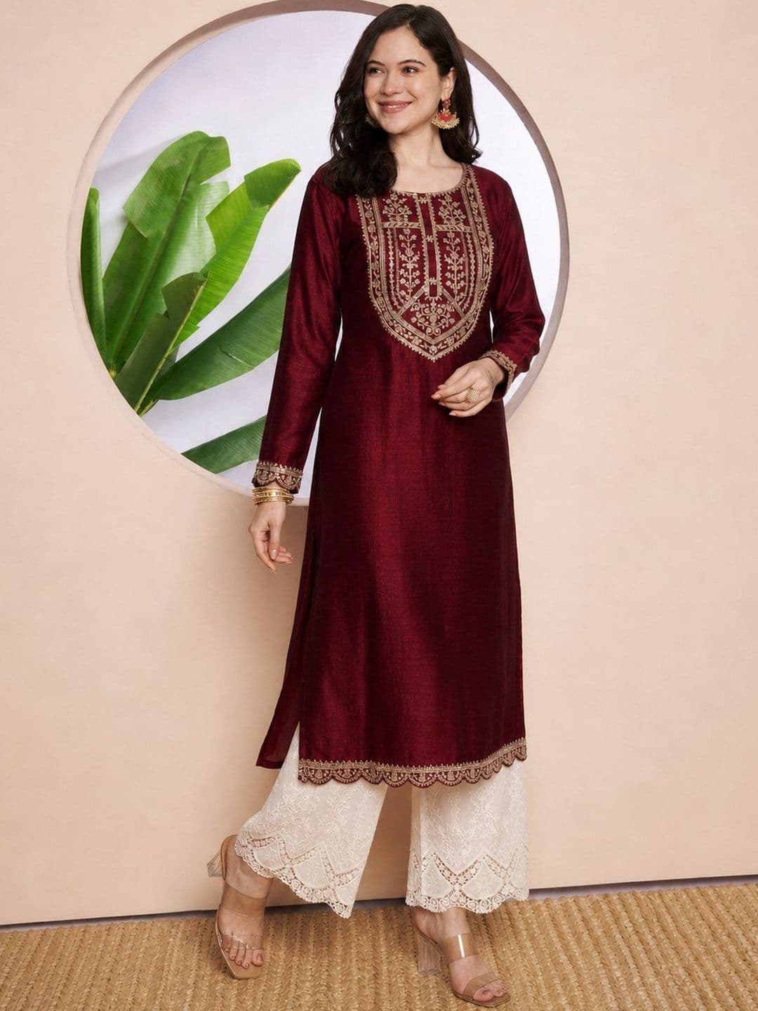 rarethread Women Ethnic Motifs Embroidered Thread Work Kurta thumbnail 4