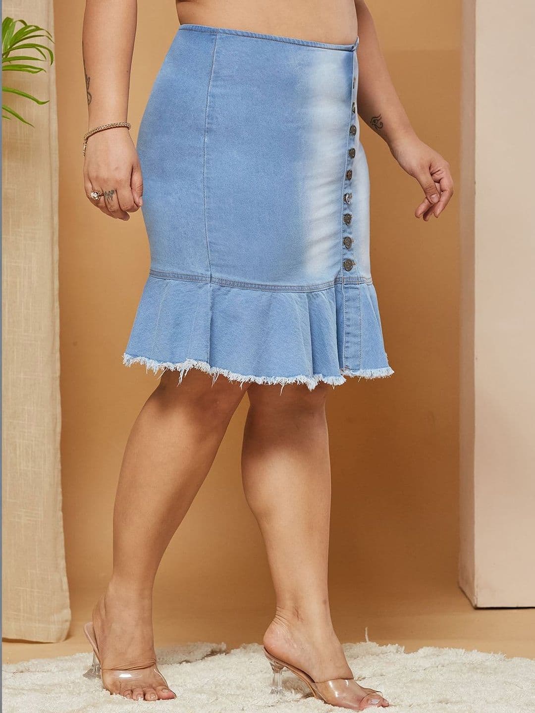 Miss Chase A+ Plus Size Women Regular Fit Mid Rise Midi Weight Denim Skirt thumbnail 2
