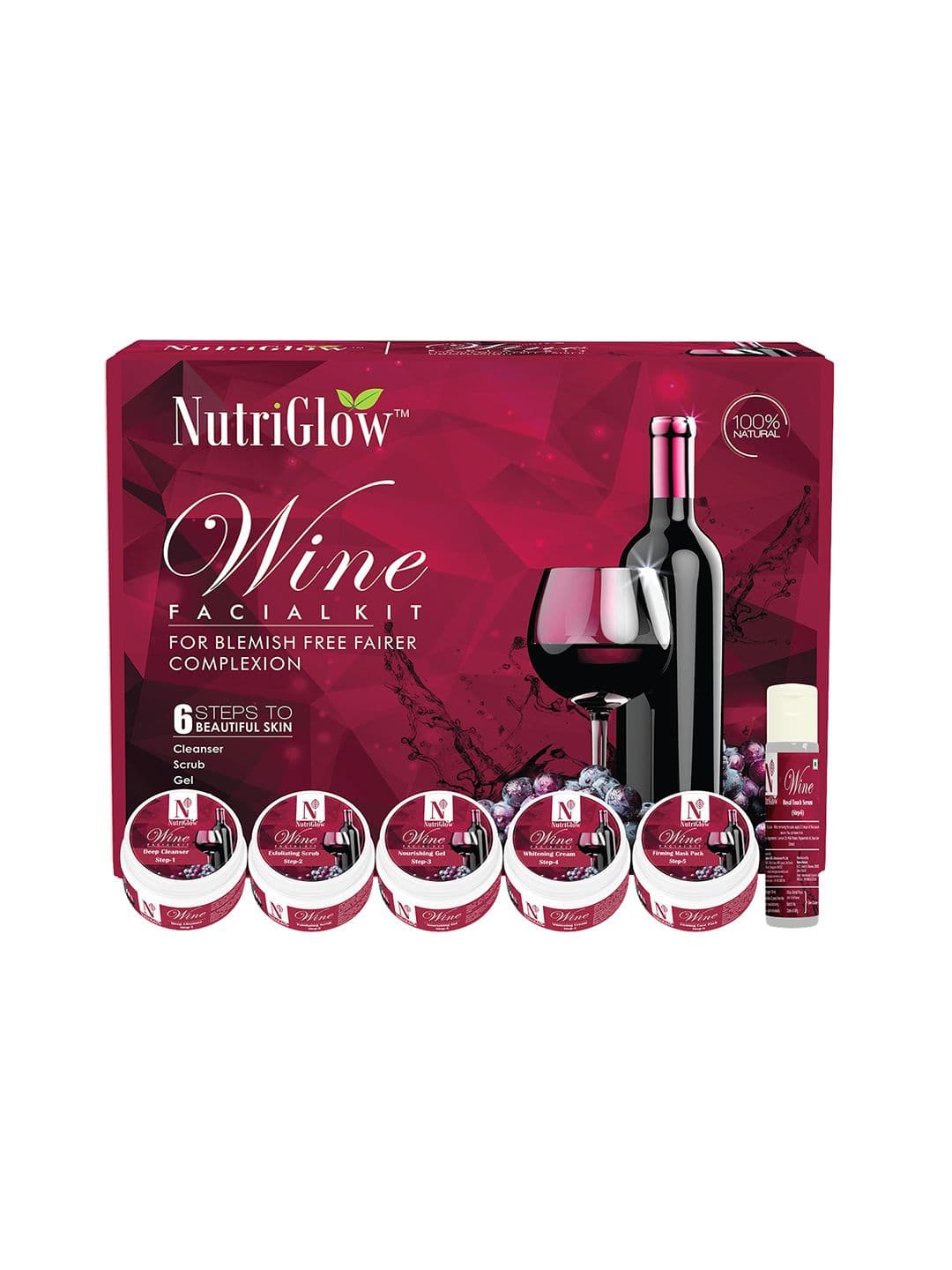 NutriGlow Wine Fruit Facial Kit For Glowing Skin -  Tan Removal  With Face Massager thumbnail 5