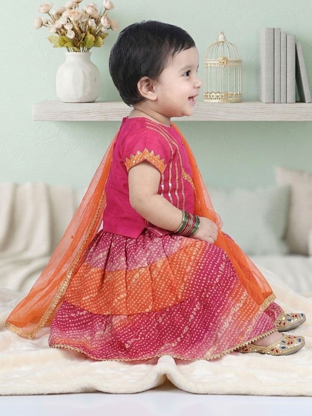 Here&Now X Kinder Kids Girls Embellished Ready to Wear Lehenga & Blouse With Dupatta thumbnail 3