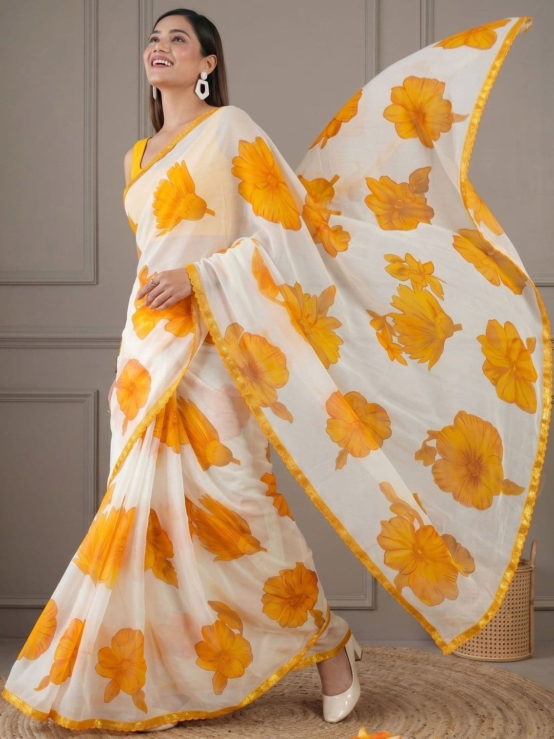 Dhaaga Ghar Floral Pure Chiffon Saree thumbnail 6