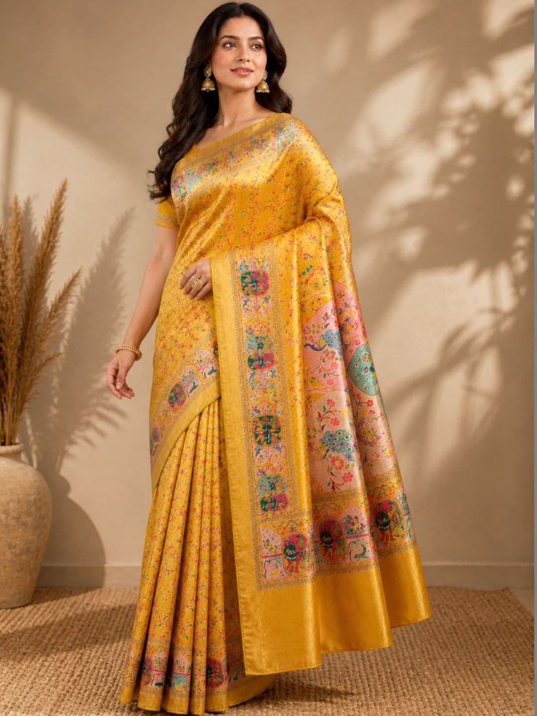 DHANLAXMI SAREES Ethnic Motifs Zari Silk Blend Handloom Banarasi Saree - view 1