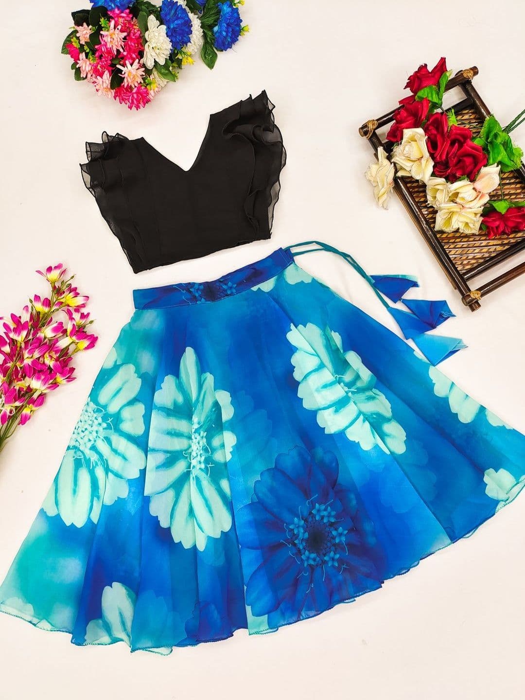 KALINI Girls Semi-Stitched Lehenga & thumbnail 3