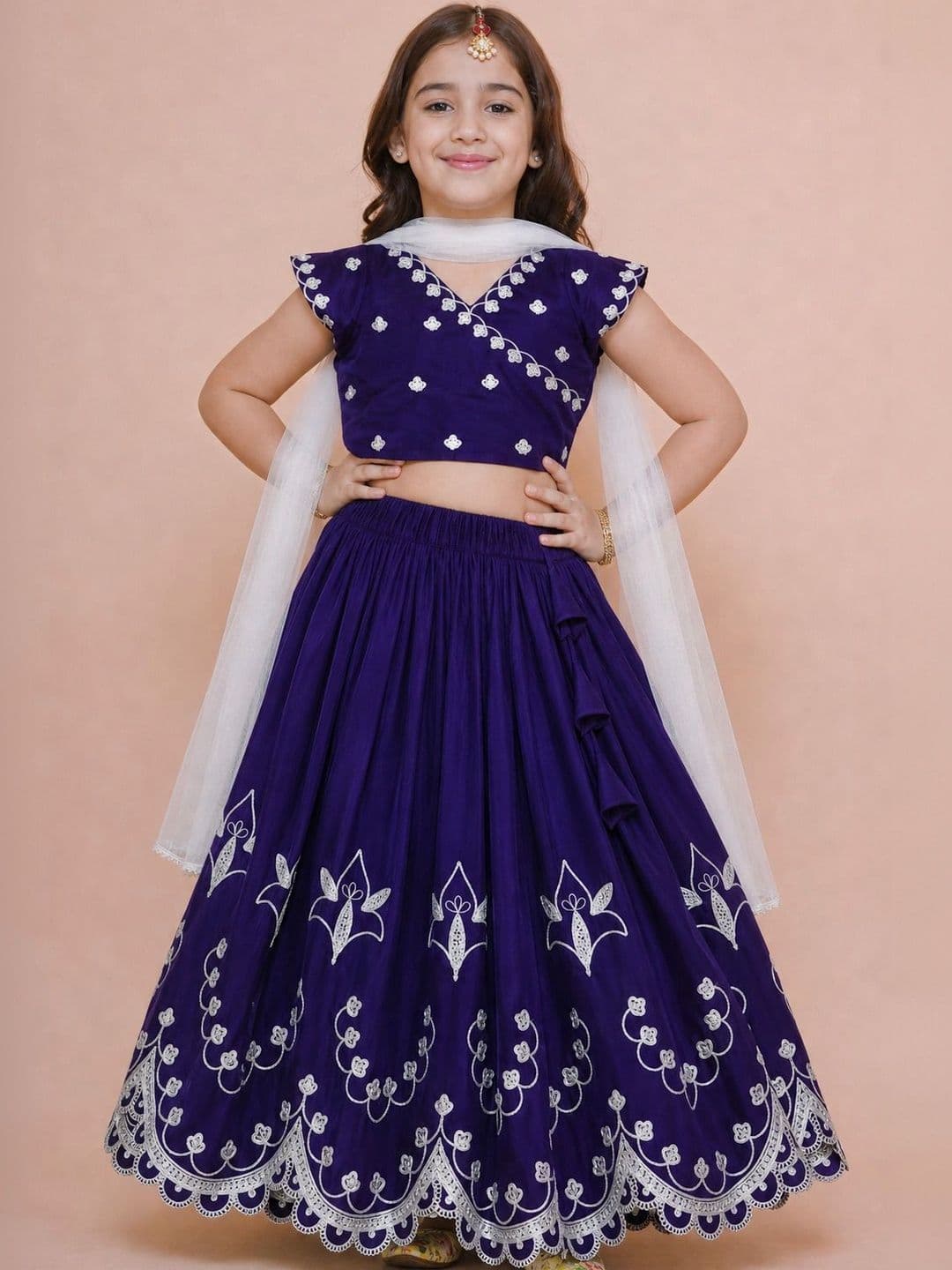 KATRODIYA ENTERPRISE Girls Embroidered Thread Work Semi-Stitched Lehenga & Blouse With Dupatta - view 1
