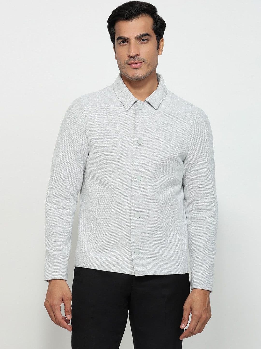 Raymond Self Design Cotton Spread Collar Open Front Jacket - view 1