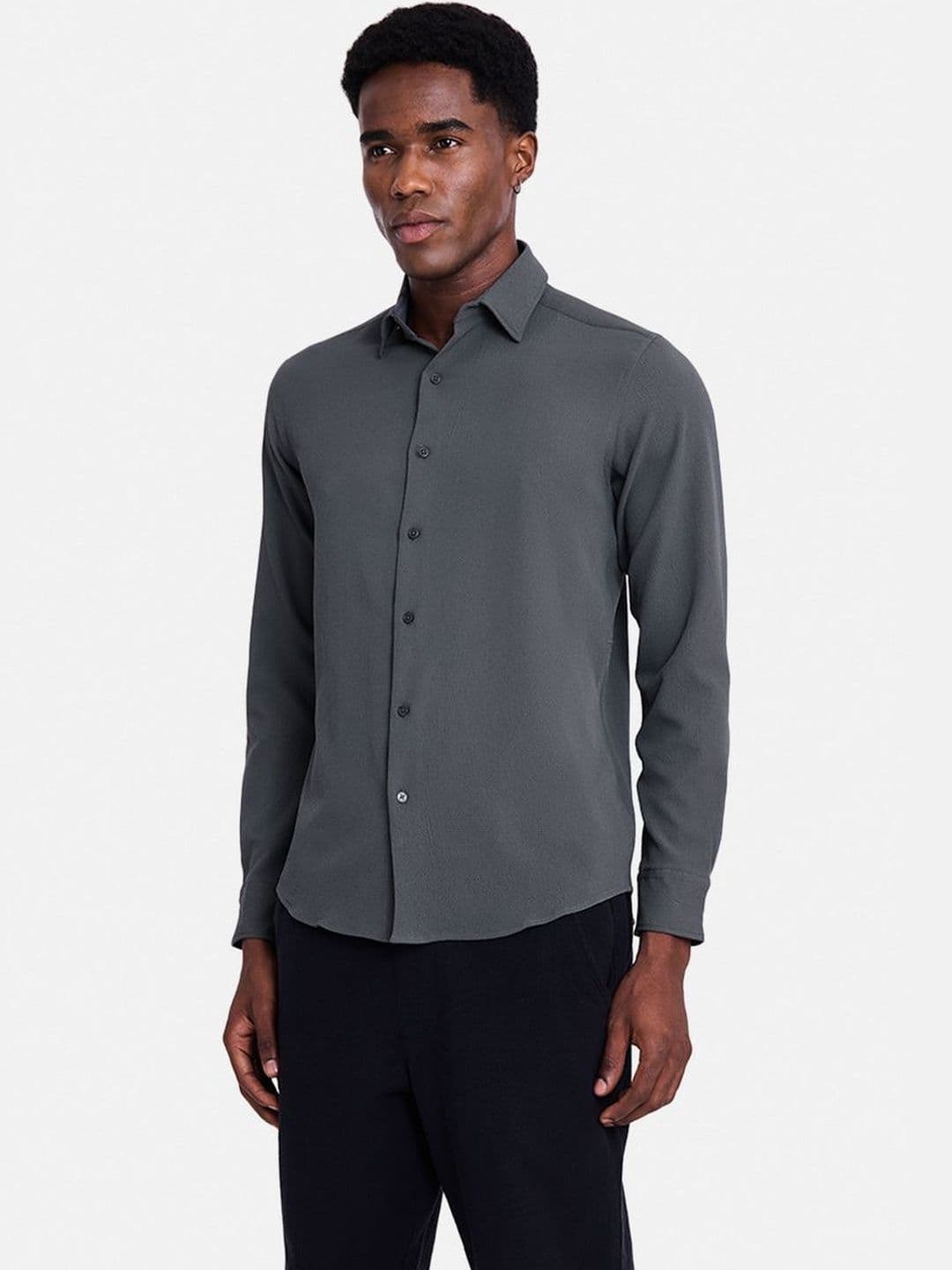 Snitch Charcoal Grey Textured Shirt thumbnail 2