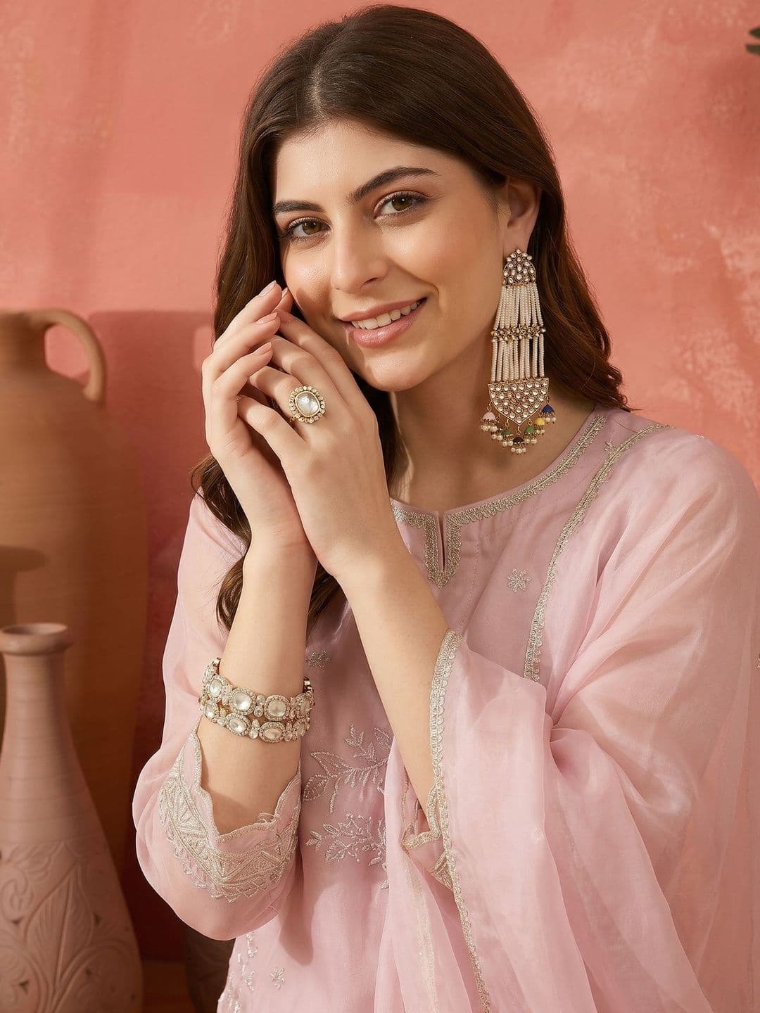 Sangria Embroidered Round Neck Kurta & Trousers With Dupatta thumbnail 7
